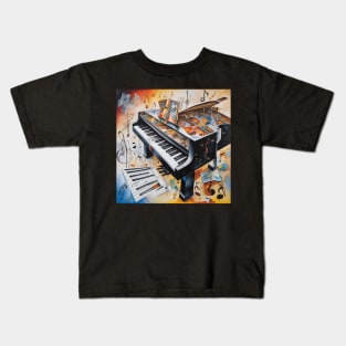 Abstract image of a piano and musical symbols Kids T-Shirt